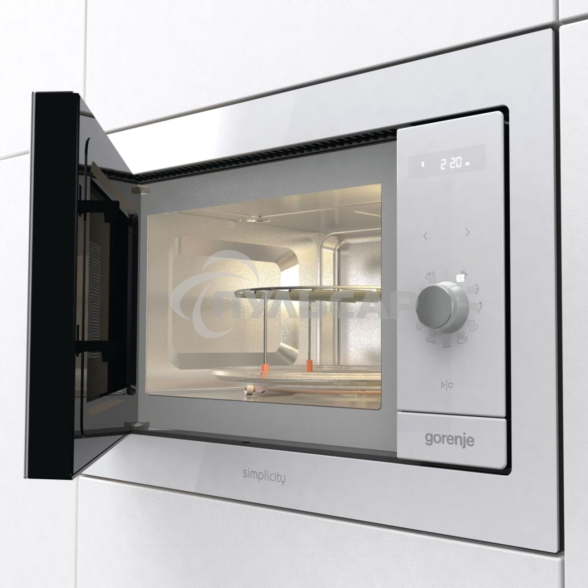 Микроволновая печь встраиваемая Gorenje BM235G1SYW белый, 23 л, 900 Вт, переключатели - поворотный механизм/сенсор