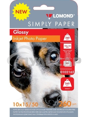 Фотобумага Lomond Simply 0102165 10x15/260г/м2/50л./белый CIE148% глянцевое для струйной печати