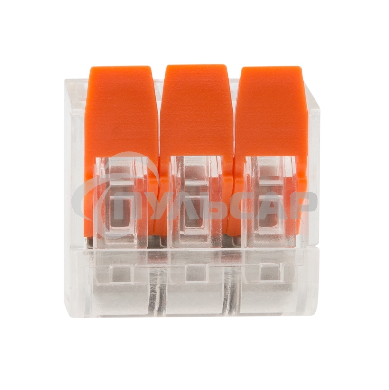 Клемма соединительная рычажковая компактная Rexant 3-проводная, прозрачная, 0.14-4 мм² (20 шт./уп.)