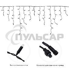 Гирлянда светодиодная Neon-night Бахрома (Айсикл), 4,8х0,6м, 176 LED СИНИЙ, черный ПВХ, IP65, эффект мерцания, 230В (нужен шнур питания 303-500)