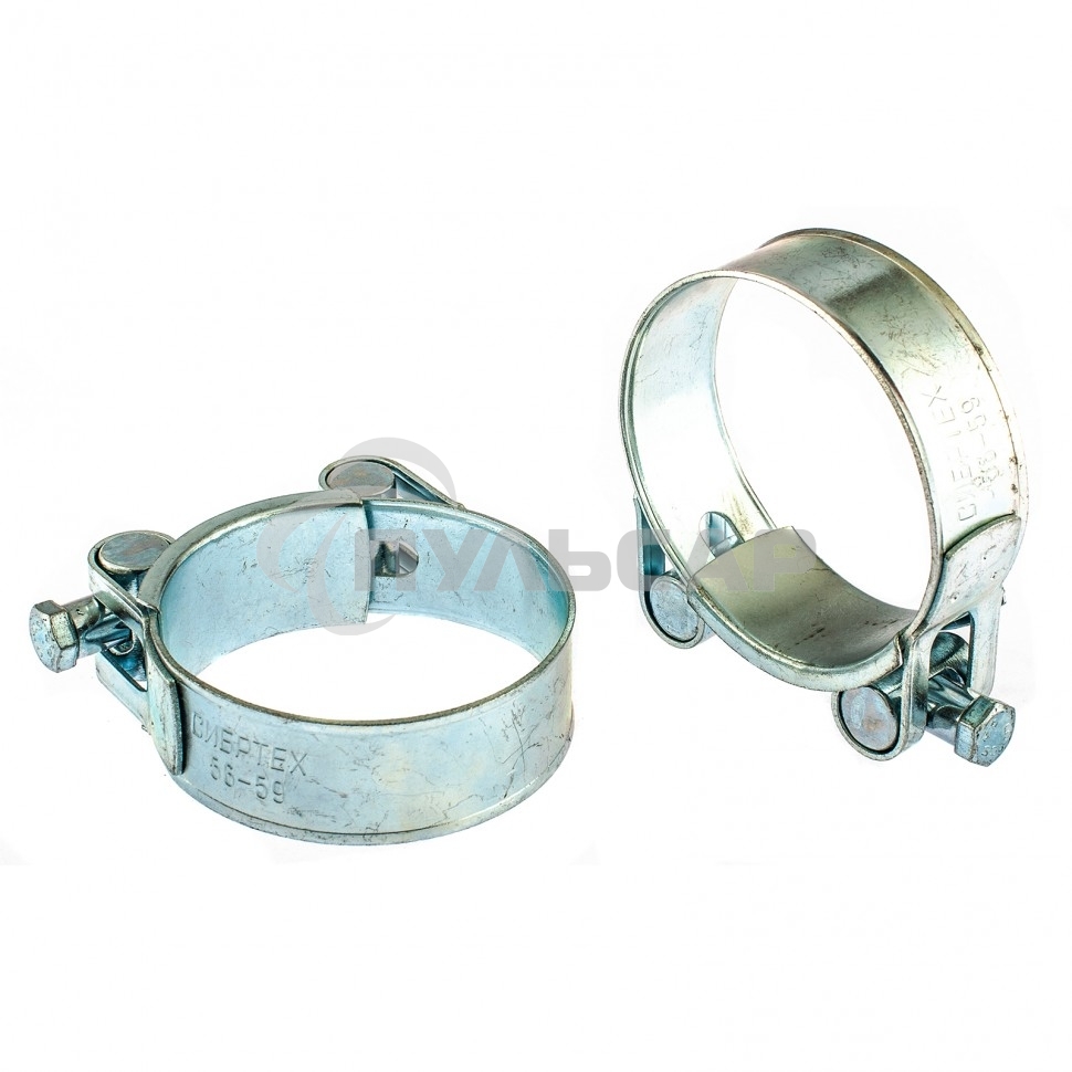 Хомуты металлические, силовые 56-59 мм, ширина 22 мм, шарнирные, W1, 2 шт. Сибртех