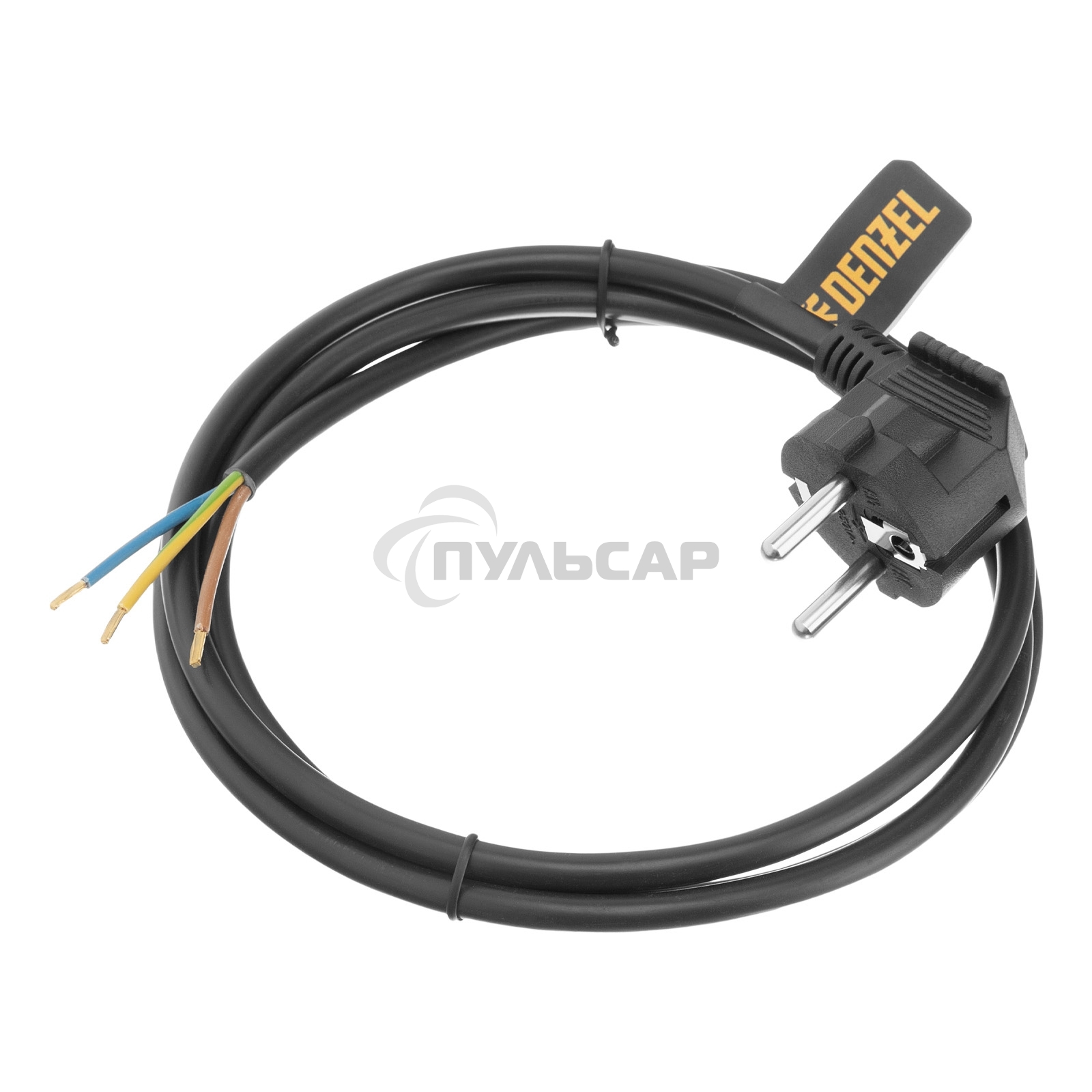 Шнур сетевой Energy Series, ПВС, 1,5 м, 3х1 мм, с неразборной вилкой, черный Denzel