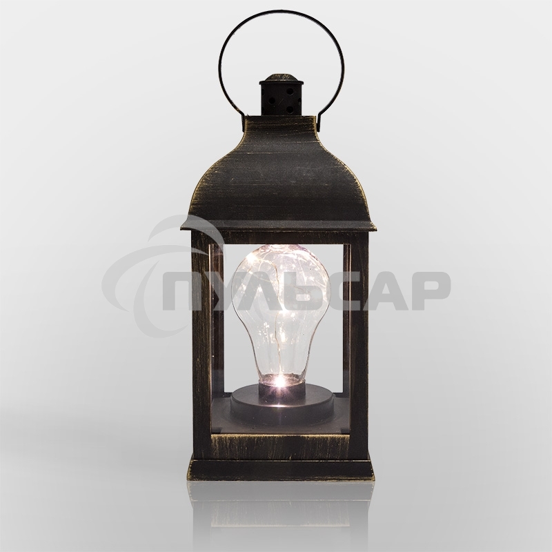 Декоративный фонарь Neon-night с лампочкой, бронзовый корпус, размер 10.5х10.5х22,5 см, цвет теплый белый