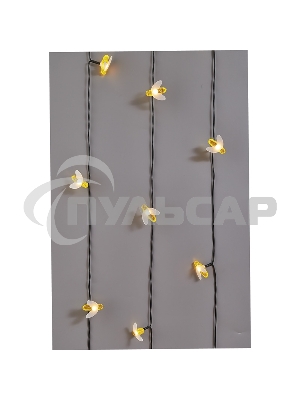 Каскад Lamper Янтарные Пчелы LED 10 м с выносной солнечной панелью 2 м и аккумулятором, IP65, теплое белое свечение