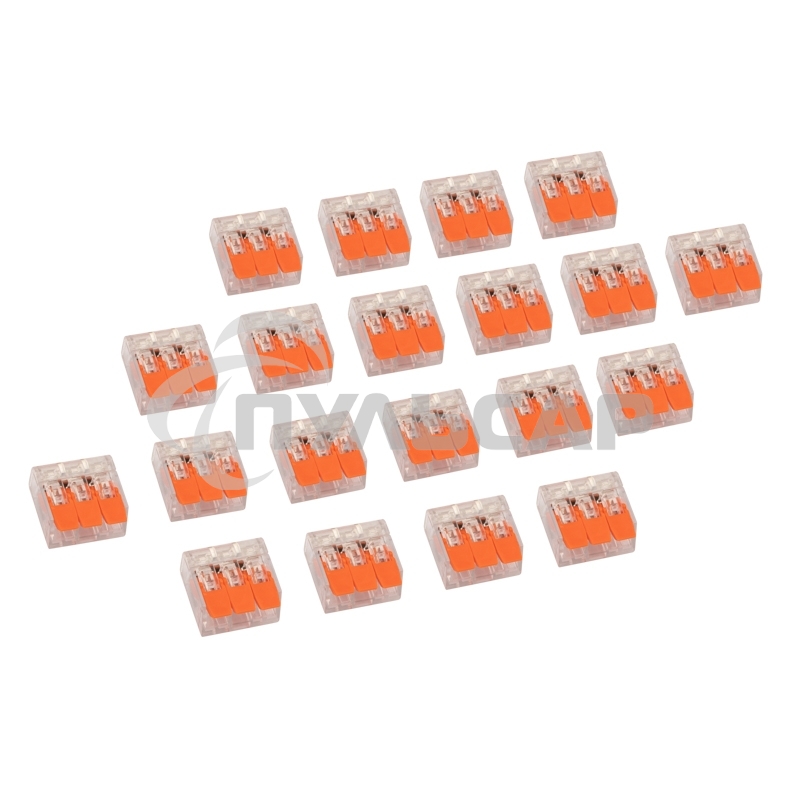 Клемма соединительная рычажковая компактная Rexant 3-проводная, прозрачная, 0.14-4 мм² (20 шт./уп.)