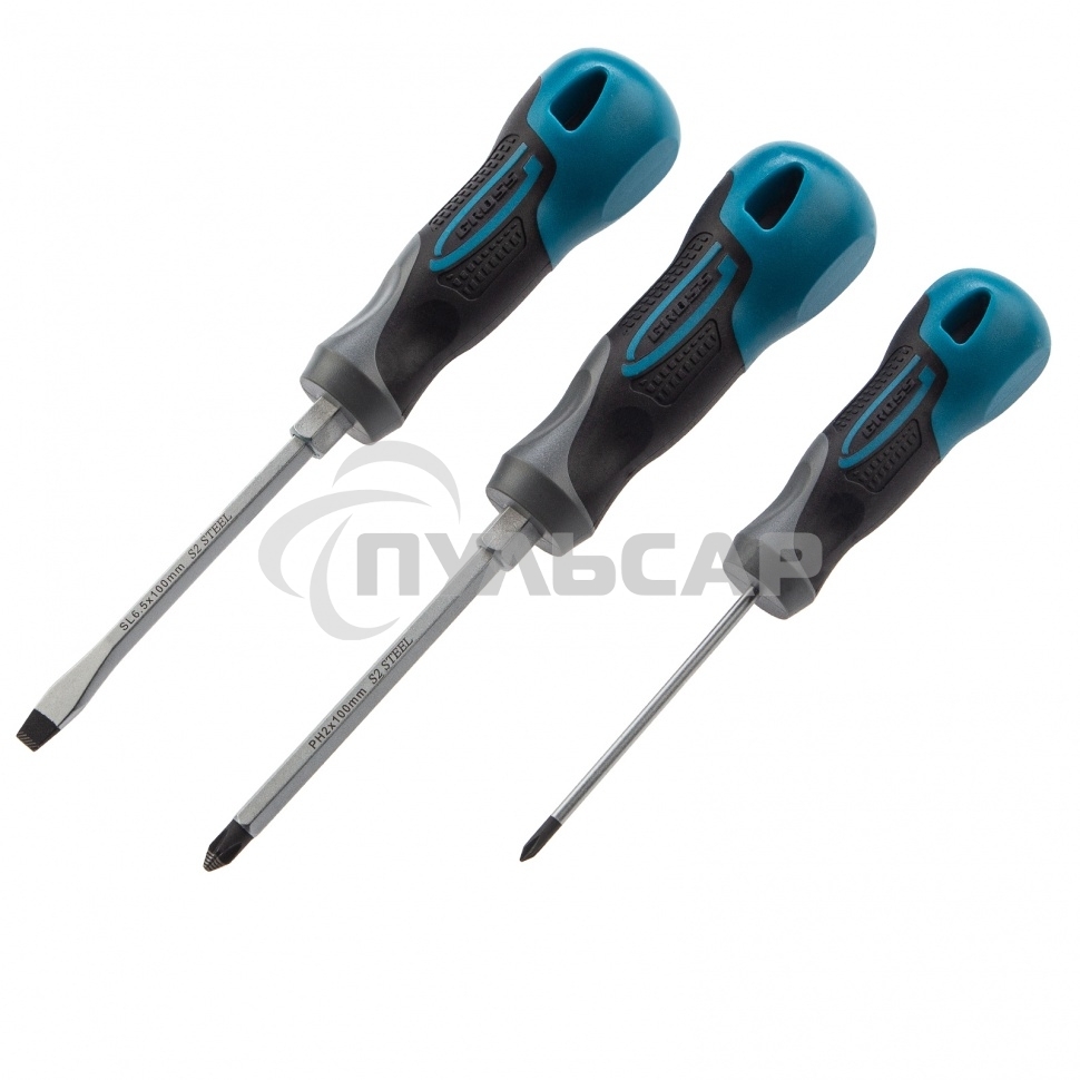 Набор отверток GROSS комбинированный 3 шт,S2, трехкомпонентная рукоятка 12167