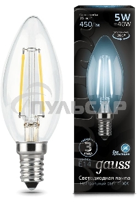 Лампа светодиодная Gauss 103801205LED Filament Candle Е14 5Вт 4100к 1/10/50