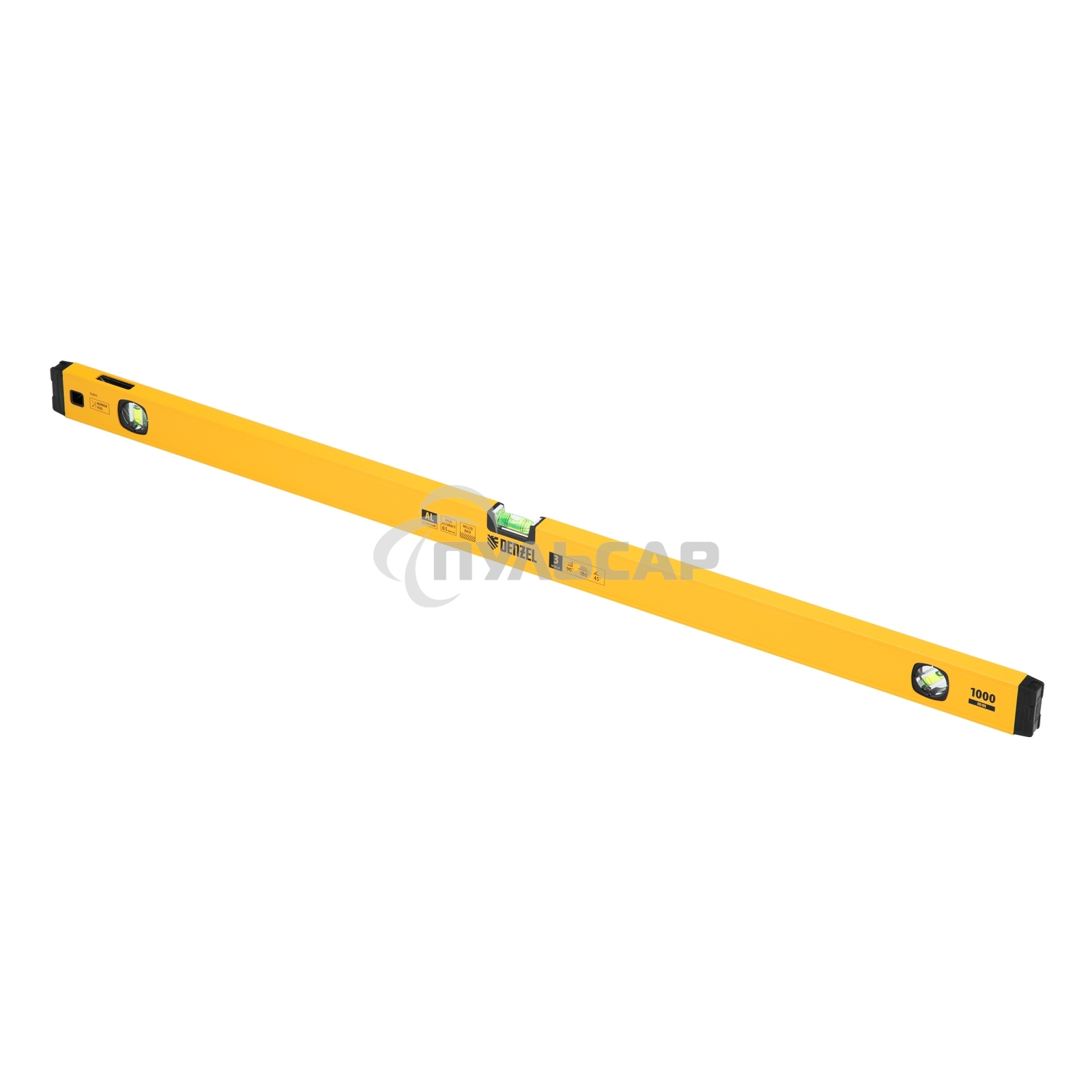 Уровень алюминиевый, магнит., фрезерованный, 3 глазка (1 зеркал.), 0,5 мм/м, 1000 мм  Denzel