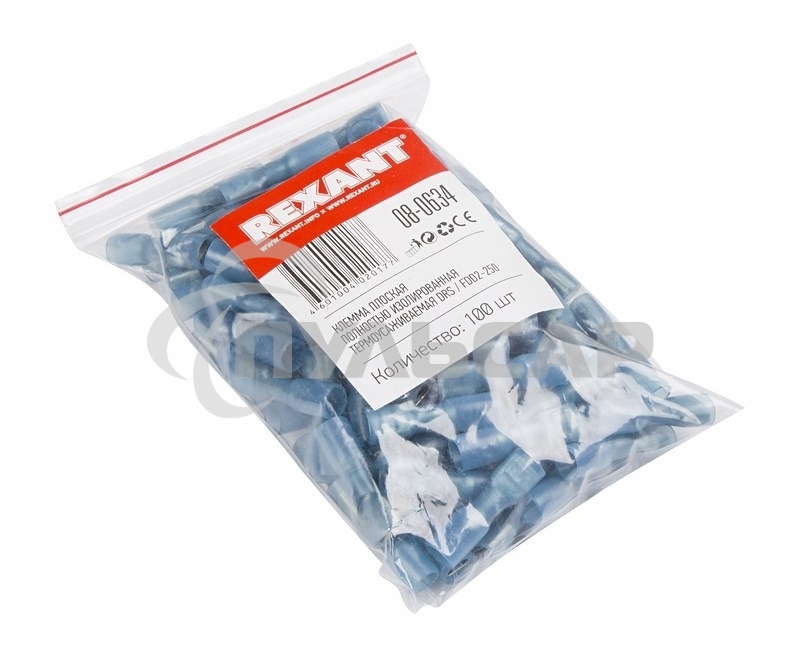 Клемма плоская полностью изолированная термоусаживаемая гнездо 6.6 мм 1.5-2.5 мм² (РПи-м-т 2.5-(6.3) синий Rexant