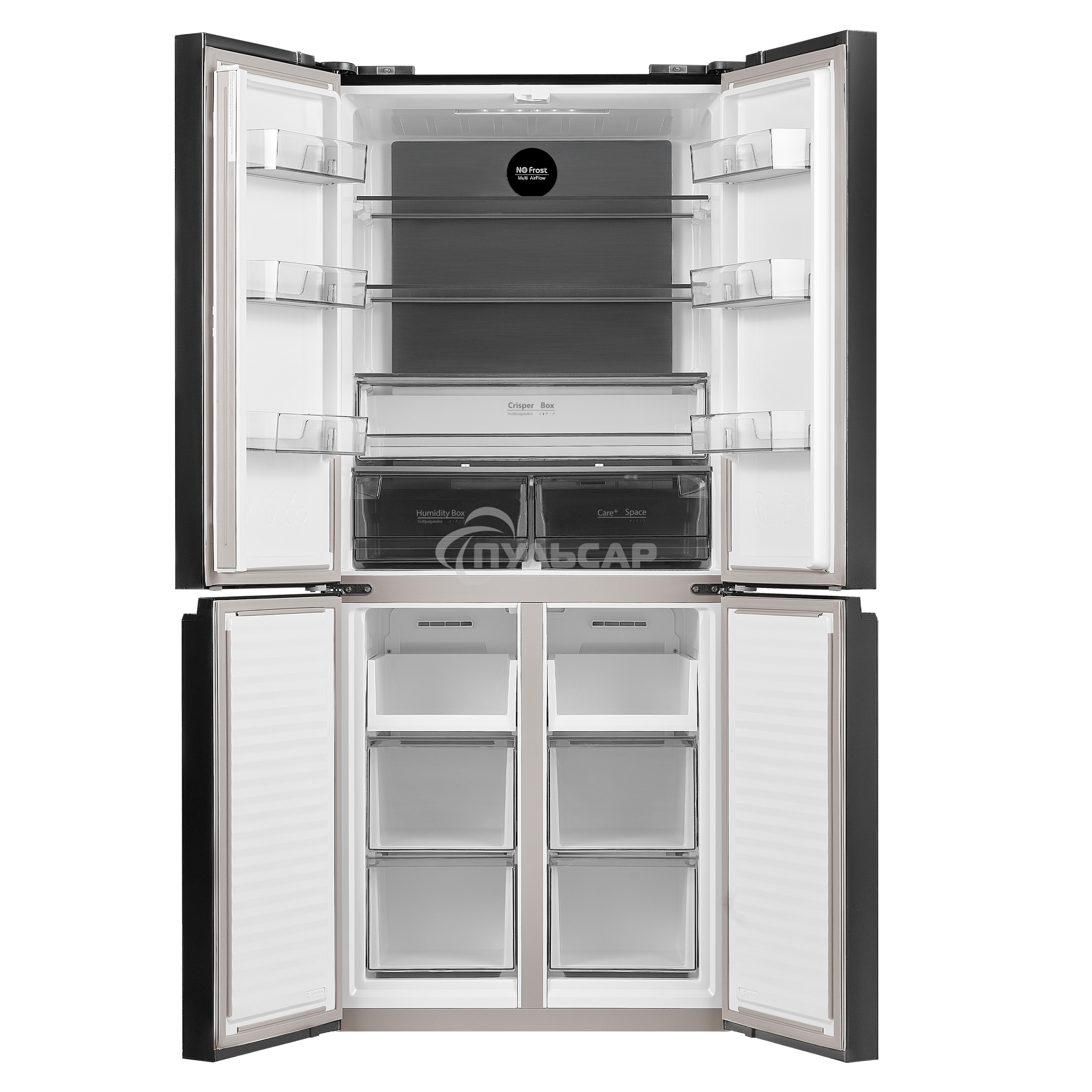 Холодильник Maunfeld MFF183NFSBE черная нержавеющая сталь трехкамерный инвертор 405л морозилка снизу