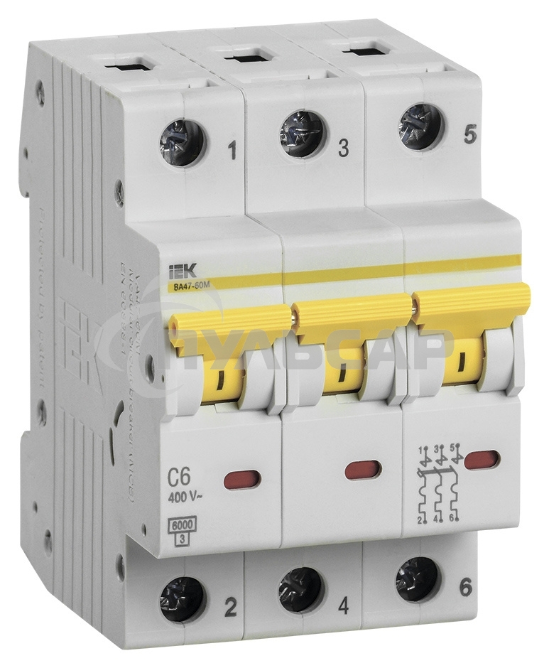 Выключатель автоматический трехполюсный ВА47-60M 3Р 6А 6кА С MVA31-3-006-C IEK