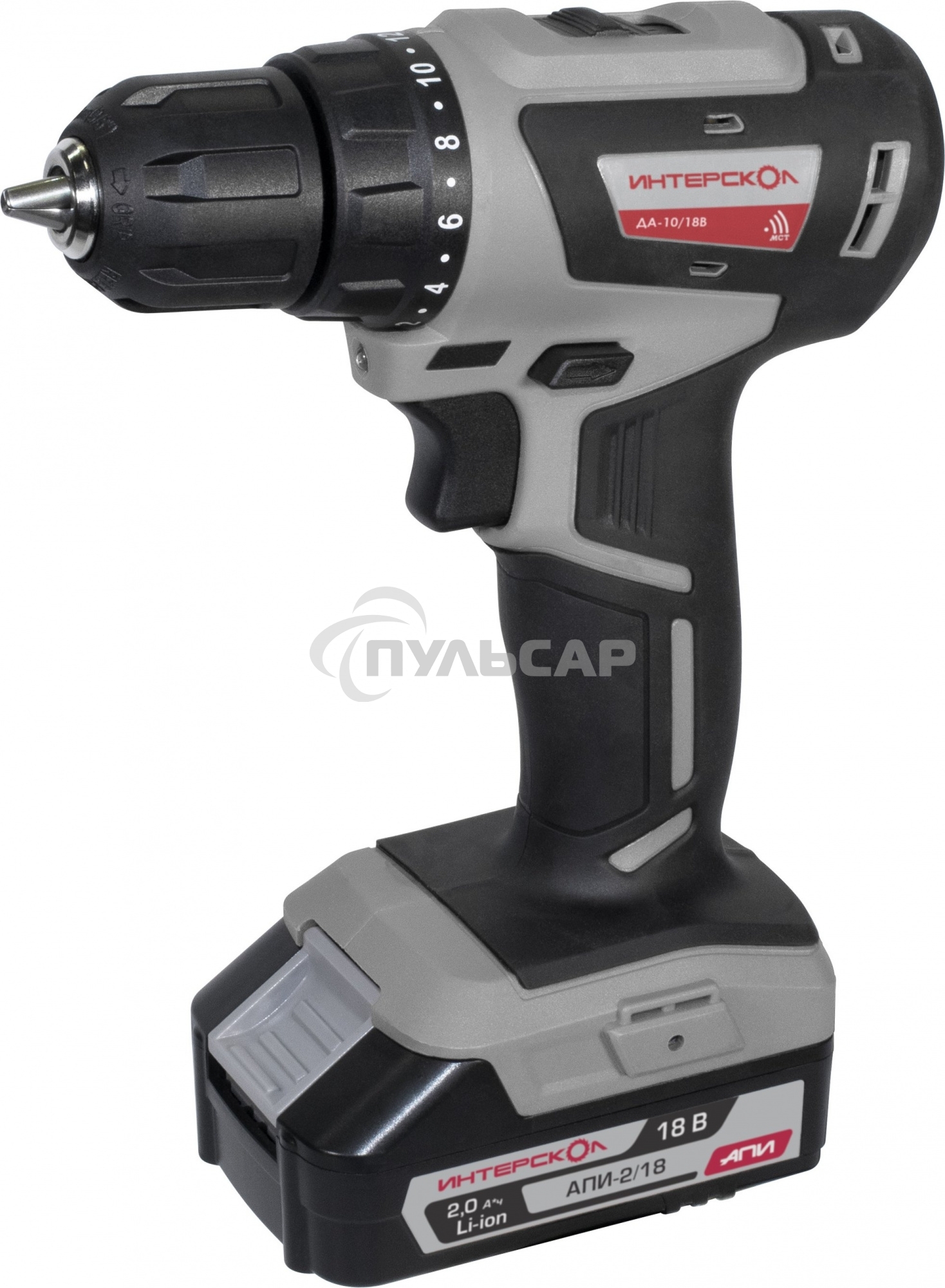 Дрель-шуруповерт ИНТЕРСКОЛ ДА-10/18В МиниМАКС, 12 В, 2 А·ч, аккумуляторная