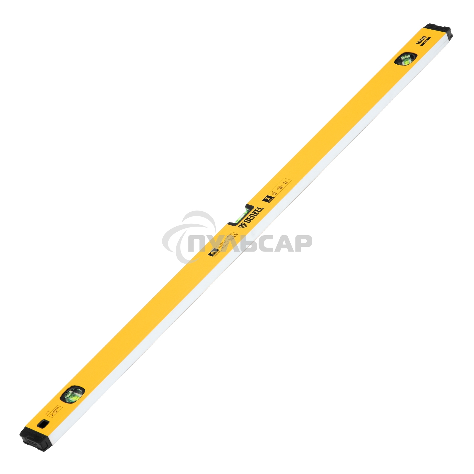 Уровень алюминиевый, магнит., фрезерованный, 3 глазка (1 зеркал.), 0,5 мм/м, 1000 мм  Denzel