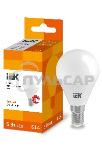 Лампа светодиодная ECO G45 5Вт шар 3000К тепл. бел. E14 450лм 230-240В ИЭК LLE-G45-5-230-30-E14
