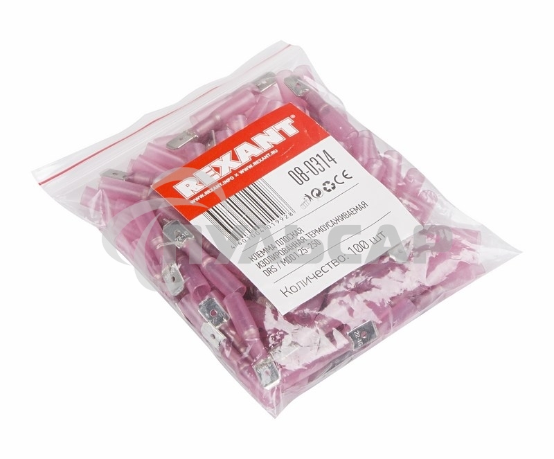 Клемма плоская изолированная термоусаживаемая штекер 6.35 мм 0.5-1.5 мм² РПи-п-т 1.5-(6.3)) красный Rexant