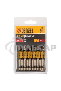 Набор бит PH2х60, сталь S2, круглый профиль, 10 шт. Denzel