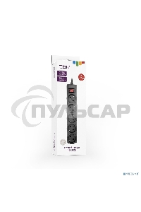 Сетевой фильтр CBR CSF 2505-5.0 Black CB, 5 евророзеток, длина кабеля 5 метров, цвет черный (коробка)