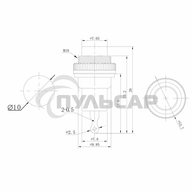 Выключатель-кнопка металл 220V 2А (2с) (ON)-OFF Ø10.2 красная Mini Rexant