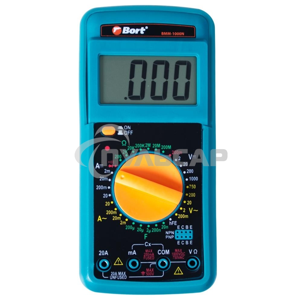 Мультиметр Bort BMM-1000N 91271143 Диапазон постоянного напряжения 0-1000 тип, диапазон постоянного тока 0-20 тип, диапазон переменного напряжения 0-750 тип, 0.3 кг, набор акс 4 шт