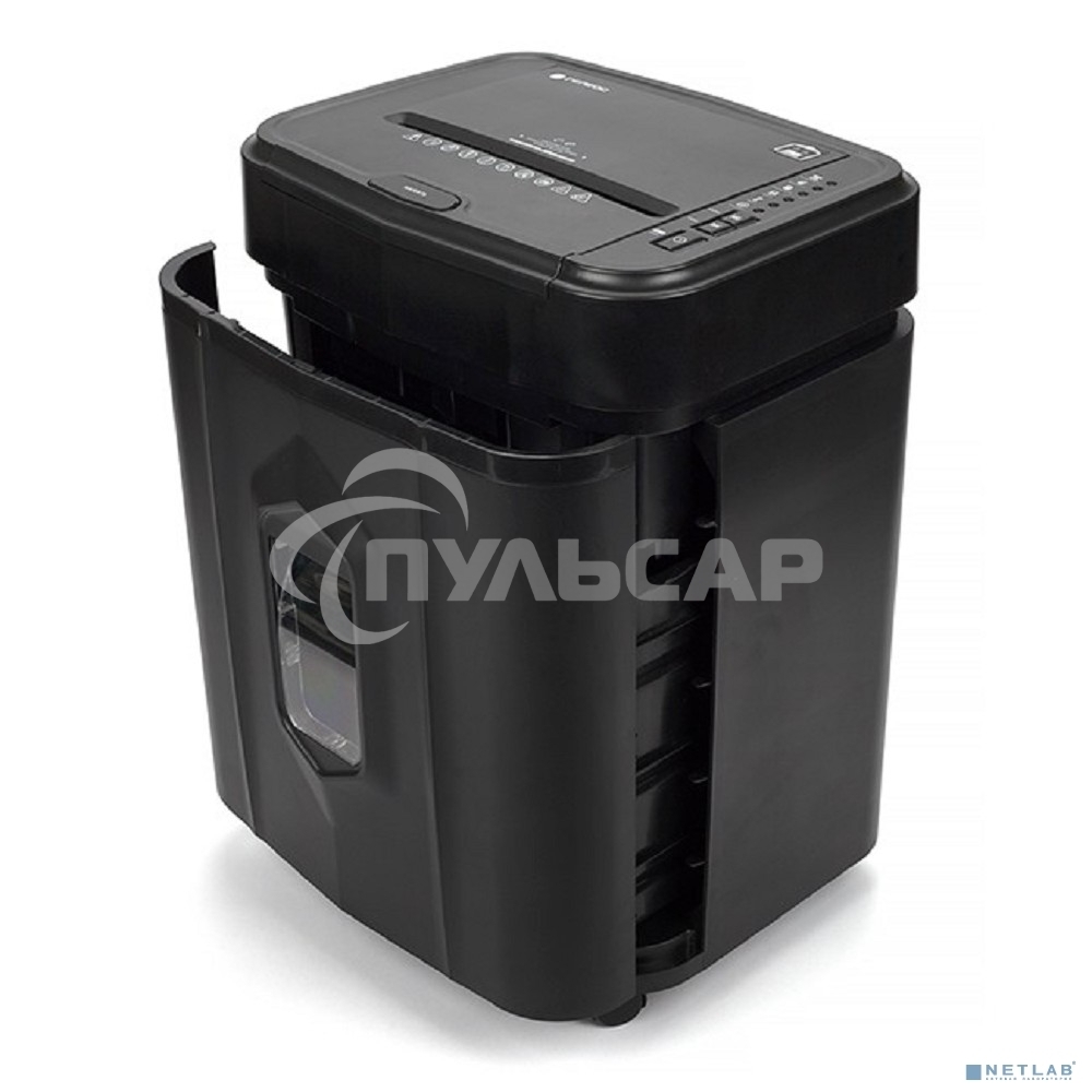 Шредер Heleos АП23-4 черный с автоподачей (секр.P-4) фрагменты 145лист. 23лтр. скрепки скобы пл.карты