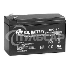 Аккумулятор B.B. Battery series BP, BP7-12, voltage 12V, capacity 7Ah (discharge 20 hours), max. discharge current (5 sec.) 105A, max. charge current 2.1A, lead-acid AGM type, T2 terminals, LxWxH 151x65x98мм, weight 2.54kg, service life 10 years
