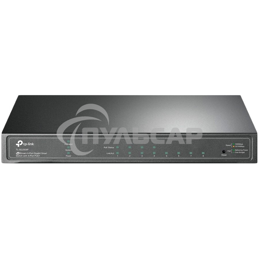 Коммутатор TP-Link JetStream 8-Port Gigabit Smart Switch with 4-Port PoE+, 4× Gigabit PoE+ Ports, 802.3at/af, 62 W PoE Power, Desktop Steel CaseIntegration with Omada SDN Controller, 802.1Q VLAN, STP/RSTP/MSTP, IGMP Snooping, 802.1p/DSCP QoS, ACL, 802.1x,