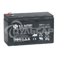 Аккумулятор B.B. Battery series BP, BP7-12, voltage 12V, capacity 7Ah (discharge 20 hours), max. discharge current (5 sec.) 105A, max. charge current 2.1A, lead-acid AGM type, T2 terminals, LxWxH 151x65x98мм, weight 2.54kg, service life 10 years