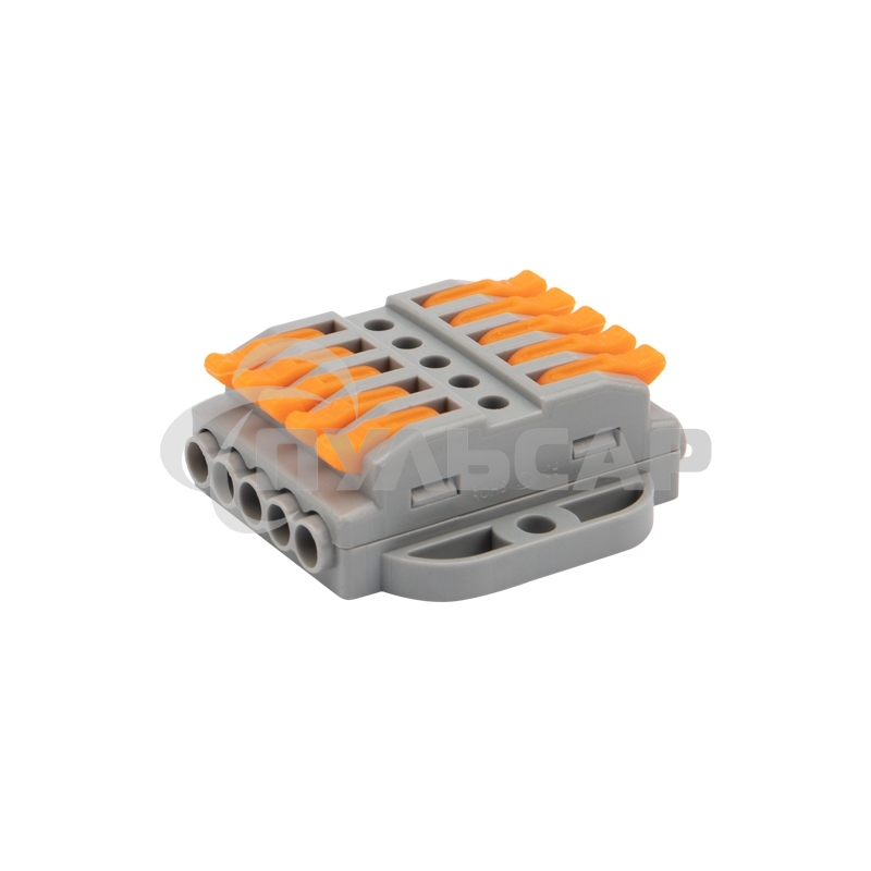 Клемма соединительная многоразовая проходная 5 полюсов, серая (0,08-4 мм²), с монтажной площадкой (20 шт./уп.) Rexant