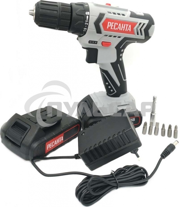 Дрель-шуруповерт Ресанта ДА-14-2ЛК 75/14/4, Аккумуляторная, 14,4В, 2 АКБ, Кейс