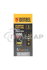 Уровень алюминиевый, магнит., фрезерованный, 3 глазка (1 зеркал.), 0,5 мм/м, 1000 мм  Denzel