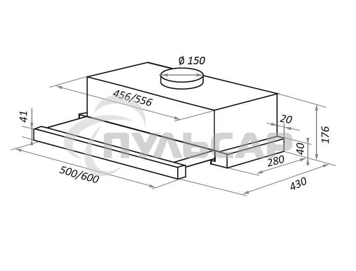 Вытяжка встраиваемая Maunfeld VS Fast 60 черный, 60 см, 850 куб. м/ч, 47 дБ