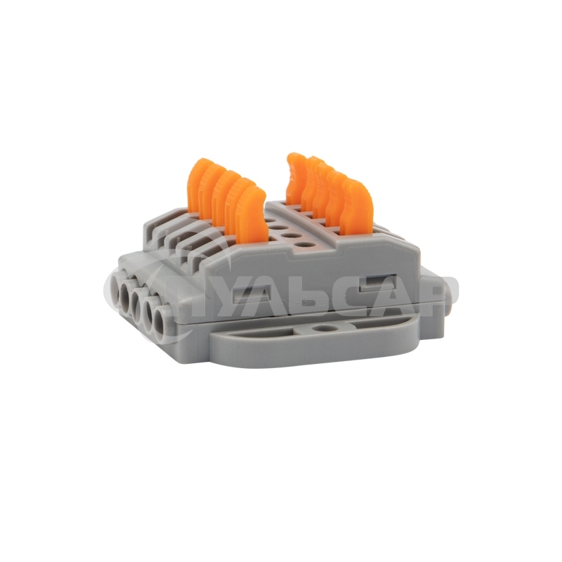 Клемма соединительная многоразовая проходная 5 полюсов, серая (0,08-4 мм²), с монтажной площадкой (20 шт./уп.) Rexant