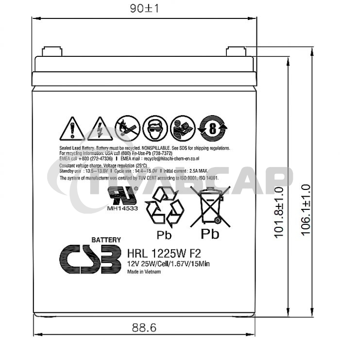 Батарея CSB HRL 1225W (12V 6Ah) F2
