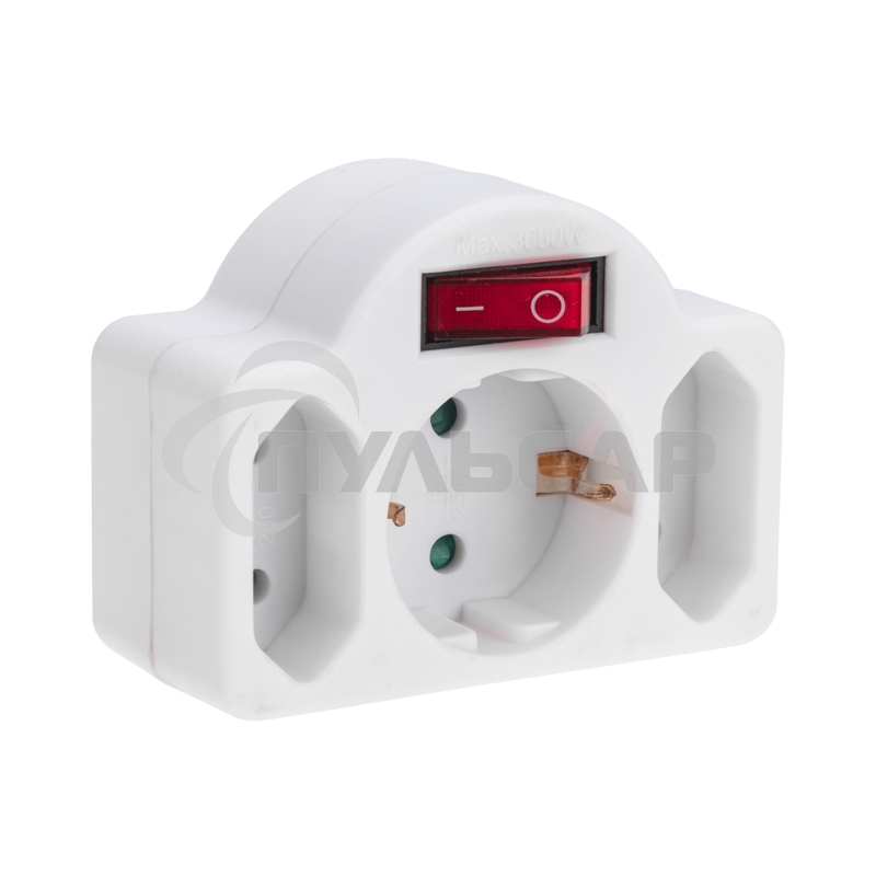 Тройник Rexant электрический 16А с/з + 2х2,5А с выключателем и защитными шторками, белый