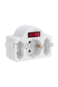 Тройник Rexant электрический 16А с/з + 2х2,5А с выключателем и защитными шторками, белый