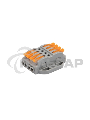 Клемма соединительная многоразовая проходная 4 полюса с монтажной площадкой (0,08-4 мм²), серая (25 шт./уп.) Rexant