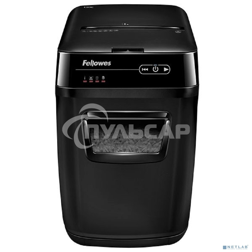 Шредер Fellowes AutoMax 150C FS-46801(01/02)* (секр.P-4)/фрагменты 4x38 мм,/150лист./32лтр./Уничт:скрепки, скобы, пл.карты,CD диски