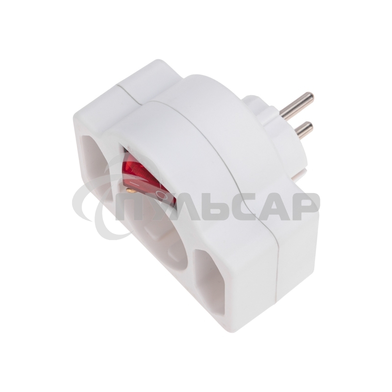 Тройник Rexant электрический 16А с/з + 2х2,5А с выключателем и защитными шторками, белый