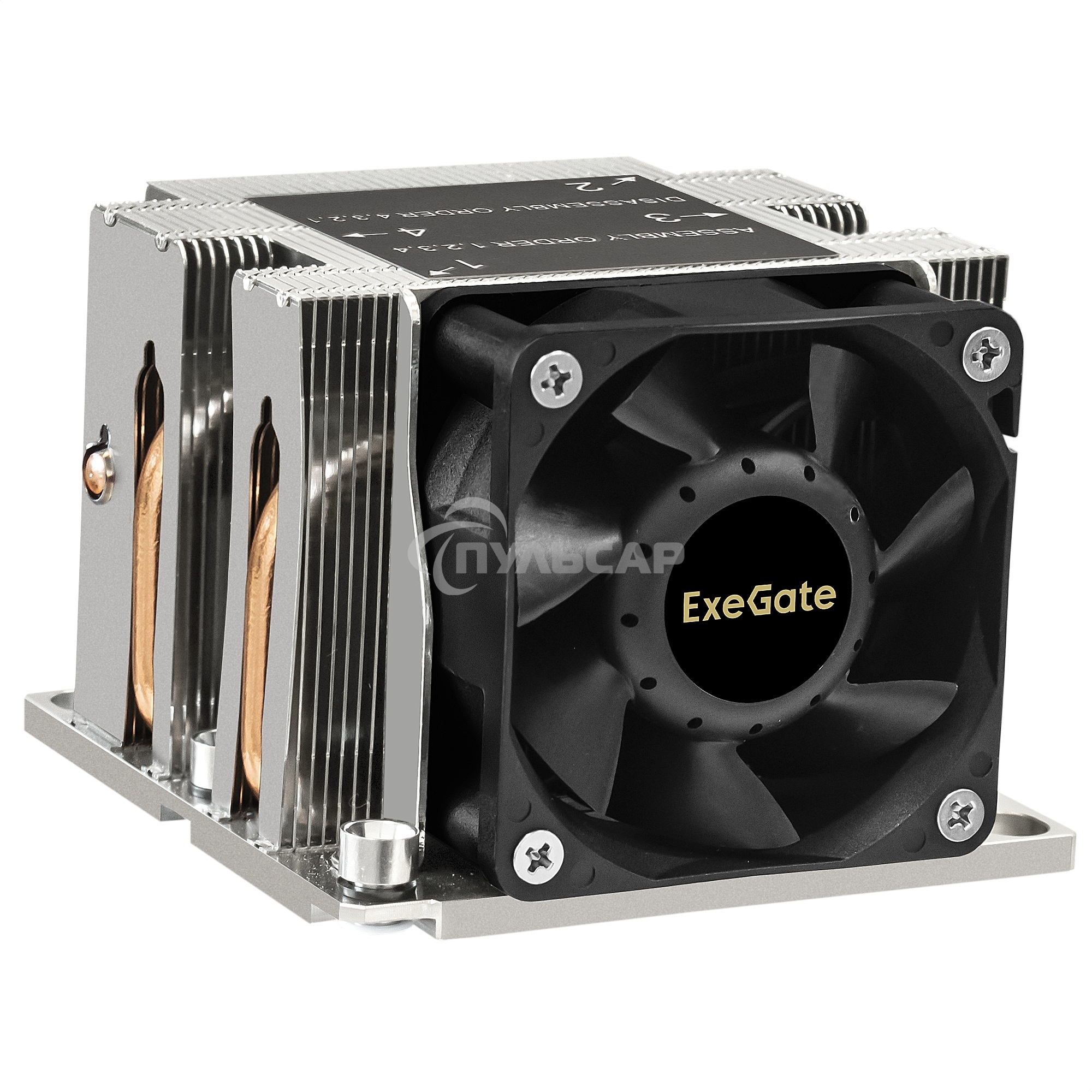 Кулер для процессора ExeGate ESNK-P0068AP4.PWM.2U.3647.Cu серебристый/черный, 60 мм, алюминий/медь, 6800 об/мин, 52 дБ, 4 pin, 205 Вт, 64.5 мм