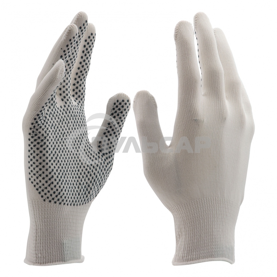 Перчатки из синтетической нити, ПВХ точка, 13 класс, белые, L Россия