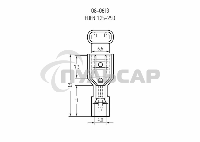 Клемма плоская полностью изолированная Rexant, гнездо 6.6 мм, в нейлоне, 0.5-1.5 мм² (РПи-м(н) 1.5-(6.3)), красный