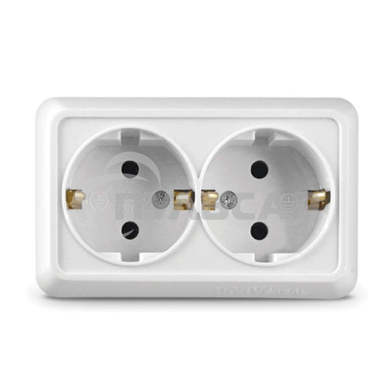 Розетка 2-м ОП Олимп 16А с заземл. белый  UNIVersal О0128