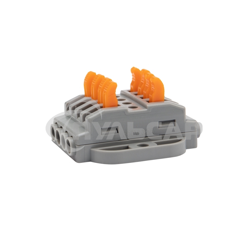 Клемма соединительная многоразовая проходная 4 полюса с монтажной площадкой (0,08-4 мм²), серая (25 шт./уп.) Rexant