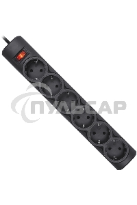 Сетевой фильтр Defender DFS 151 1.8 m, 6 розеток, черный