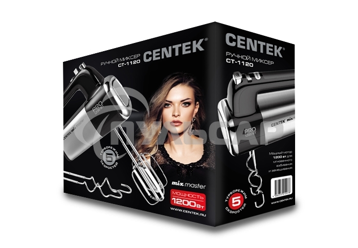 Миксер Centek CT-1120 черный/сталь 1200Вт, 5 скоростей+турбо, взбивание/замешивание