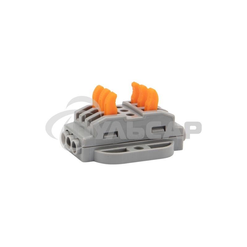 Клемма соединительная многоразовая проходная 3 полюса, с монтажной площадкой (0,08-4 мм²), серая (30 шт./уп.) Rexant