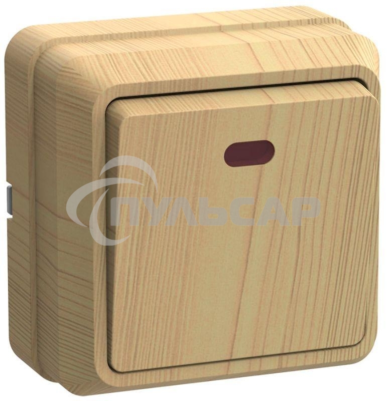 Выключатель 1-кл. ОП ОКТАВА 10А IP20 с индик. сосна ИЭК EVO11-K03-10-DC