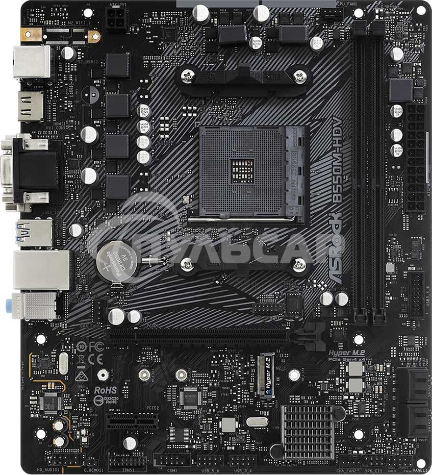 Материнская плата ASRock B550M-HDV, AM4, AMD B550, 2xDDR4, 4xSATA, 1xM.2, 1xPCIe 4.0 x16, 1xDVI-D, 1xHDMI, 1xVGA, 1x 1Gb LAN, 3x3.5 мм, 7.1, mATX