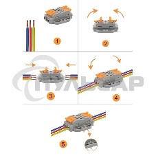 Клемма соединительная многоразовая проходная 3 полюса, с монтажной площадкой (0,08-4 мм²), серая (30 шт./уп.) Rexant