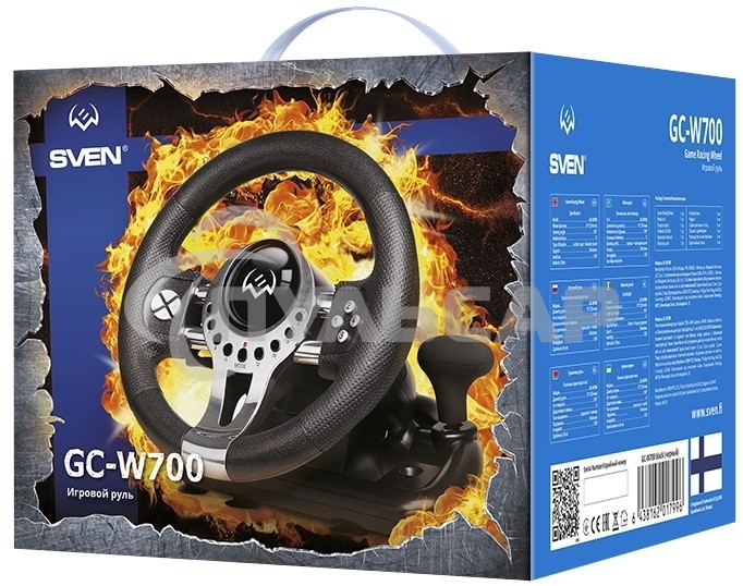 Руль SVEN GC-W700 (педали, вибро, скоба, лепестки, АКПП, D-pad, 12 кл, резин. вставки, PC/Xinput)